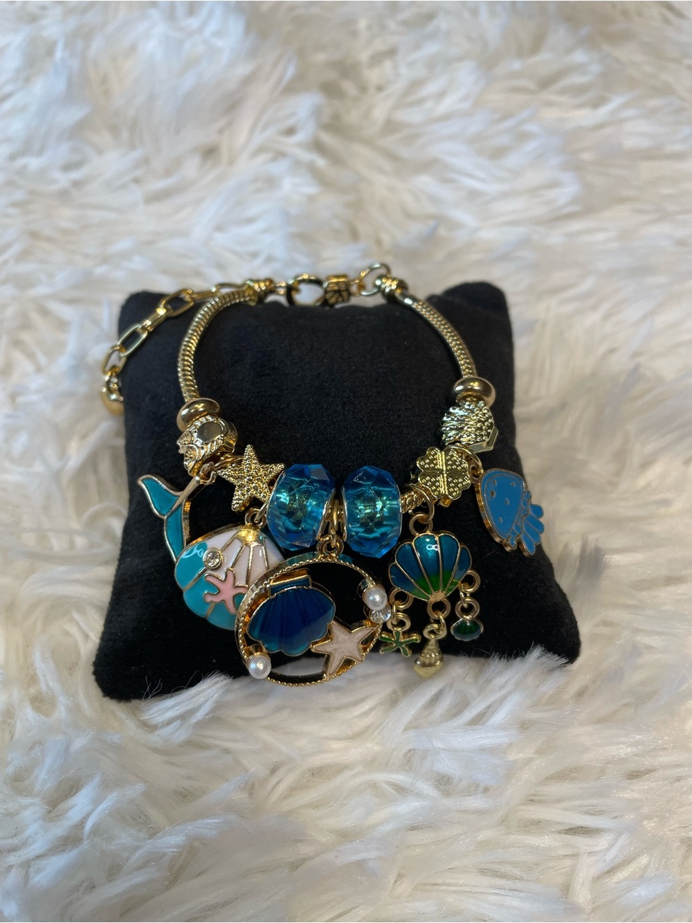 Ocean Charm Bracelet with Blue and Turquoise Accents
